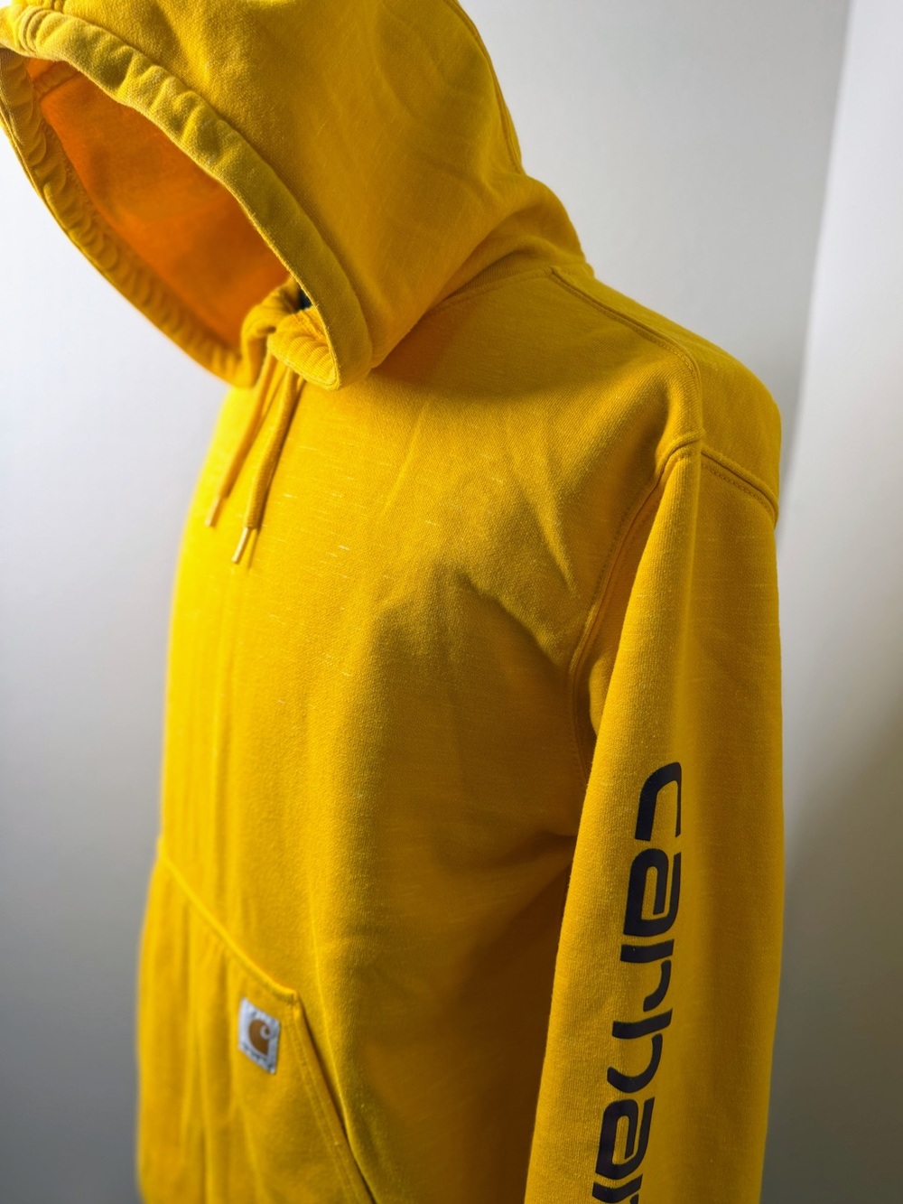 Carhartt K288 Men’s M Mustard Yellow Space Dye Logo Sleeve Hoodie